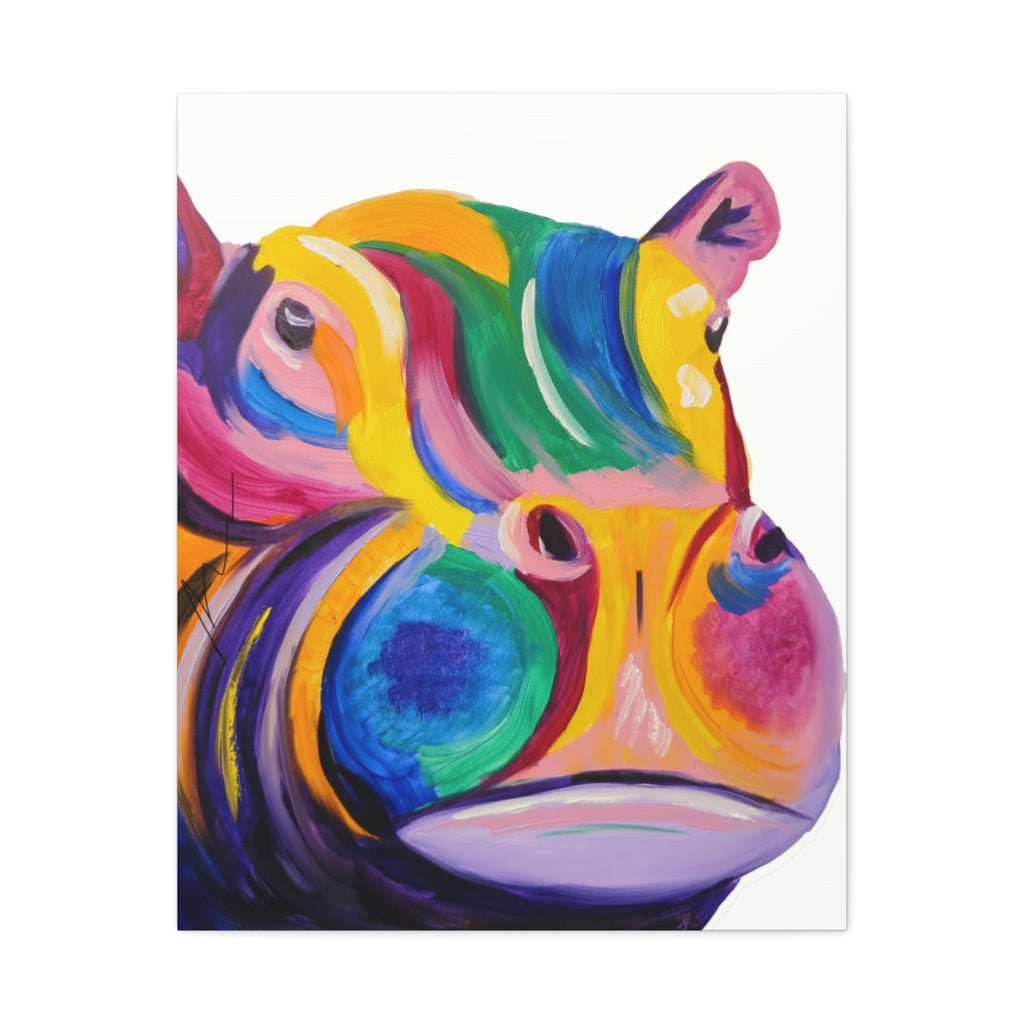 Pop Hippo on Satin Canvas, Stretched