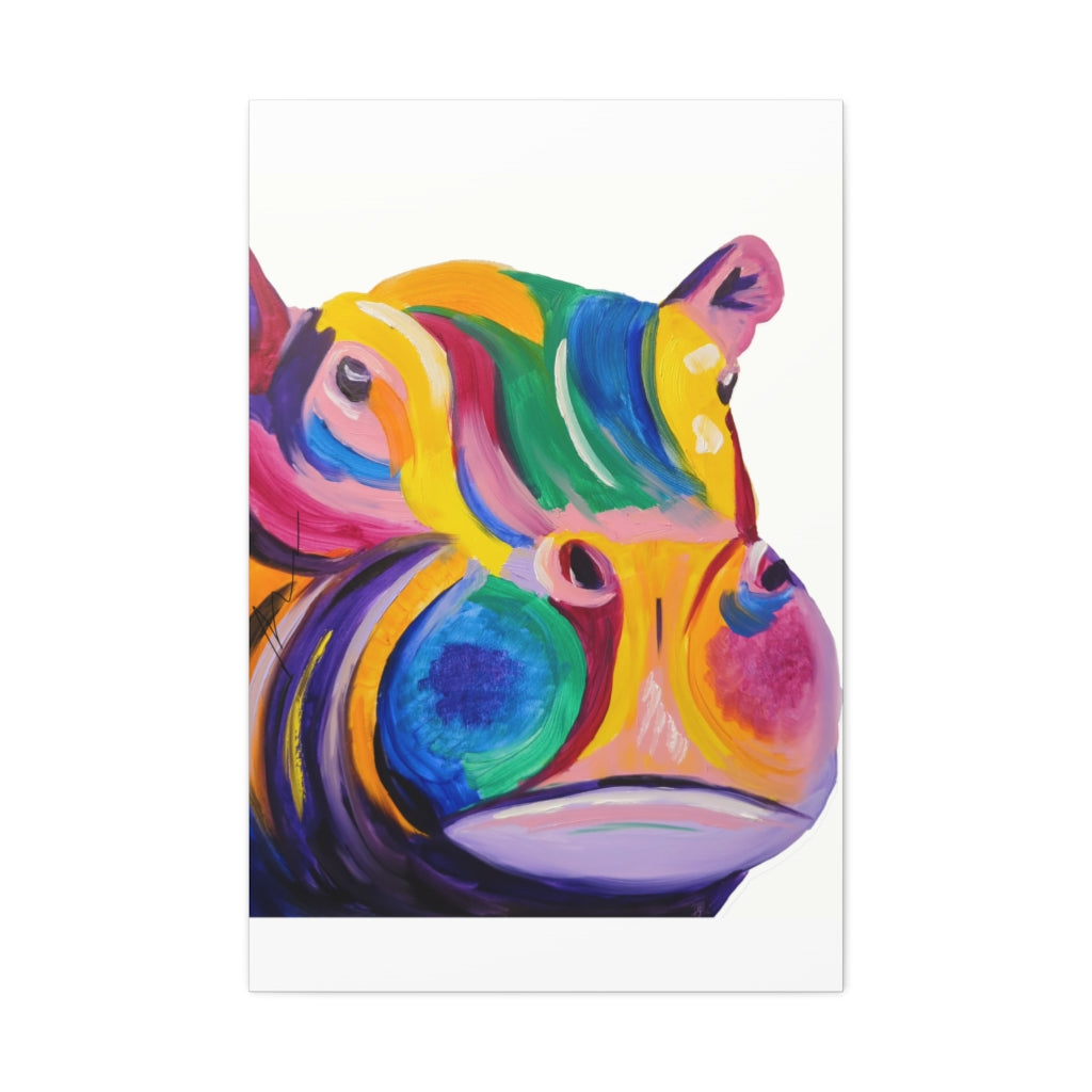 Pop Hippo on Satin Canvas, Stretched