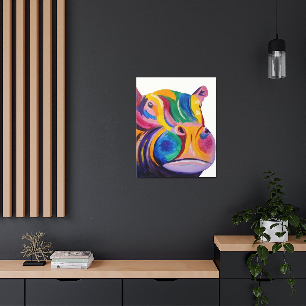 Pop Hippo on Satin Canvas, Stretched