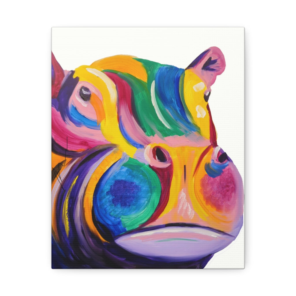 Pop Hippo on Satin Canvas, Stretched