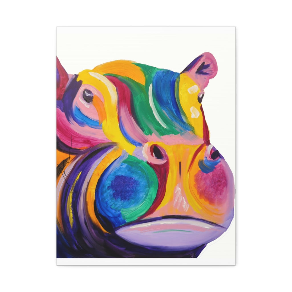 Pop Hippo on Satin Canvas, Stretched