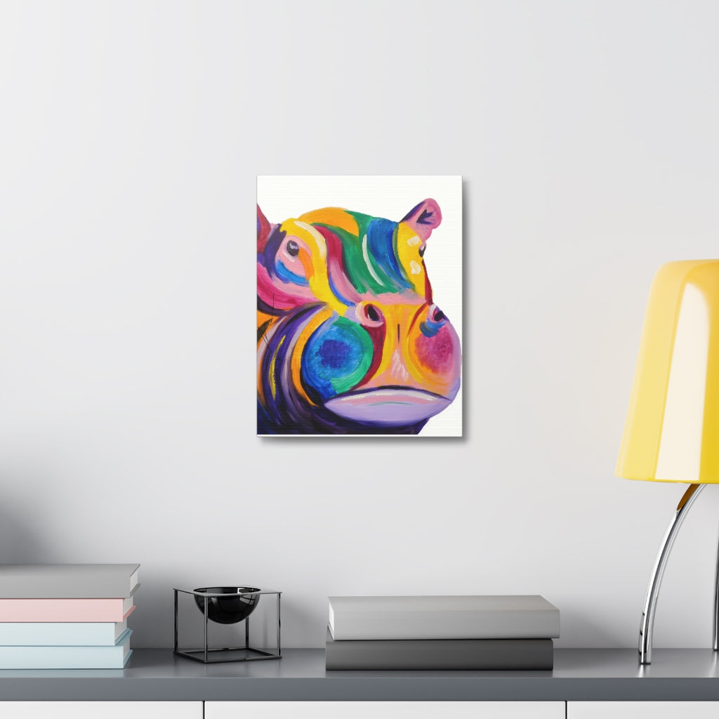 Pop Hippo on Satin Canvas, Stretched