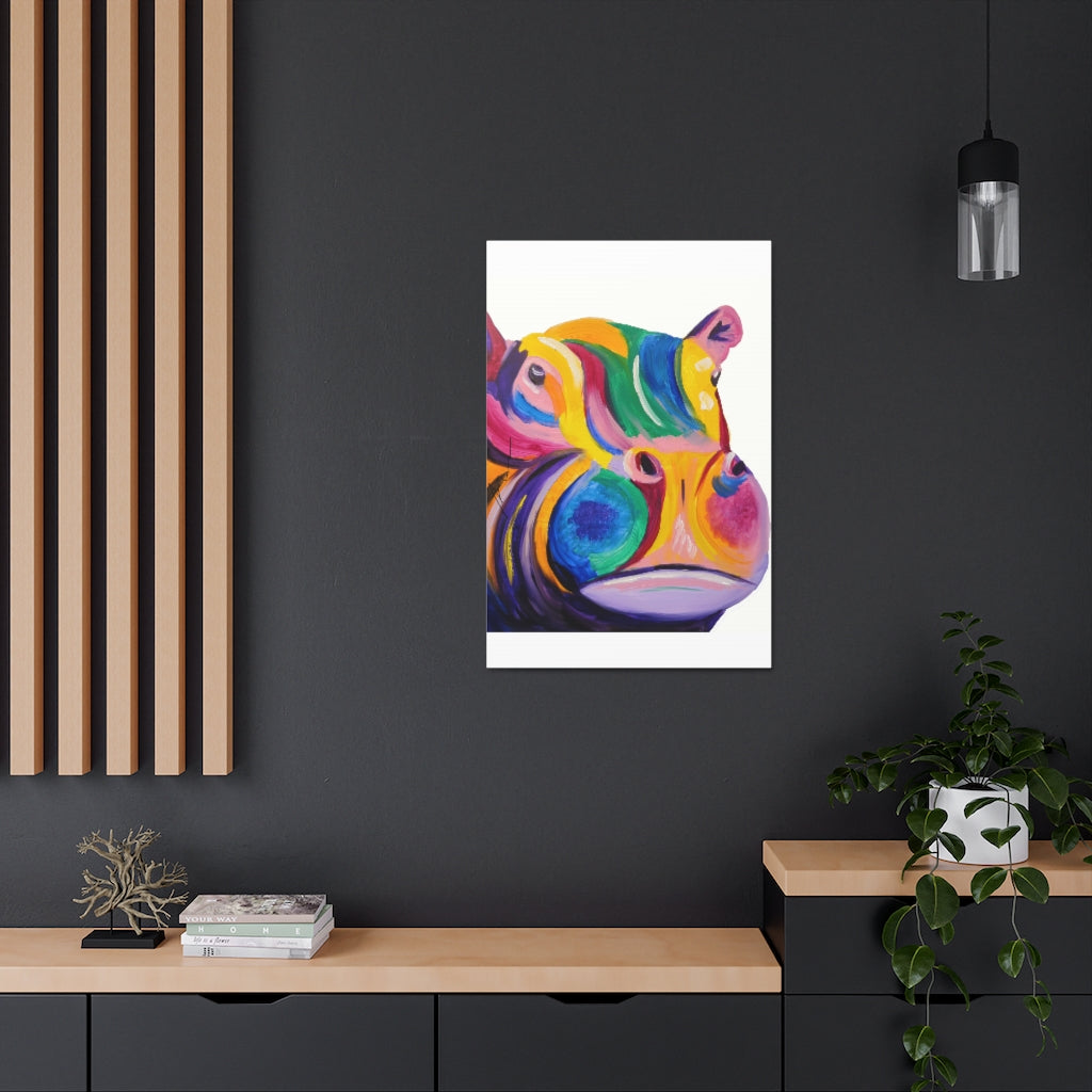 Pop Hippo on Satin Canvas, Stretched