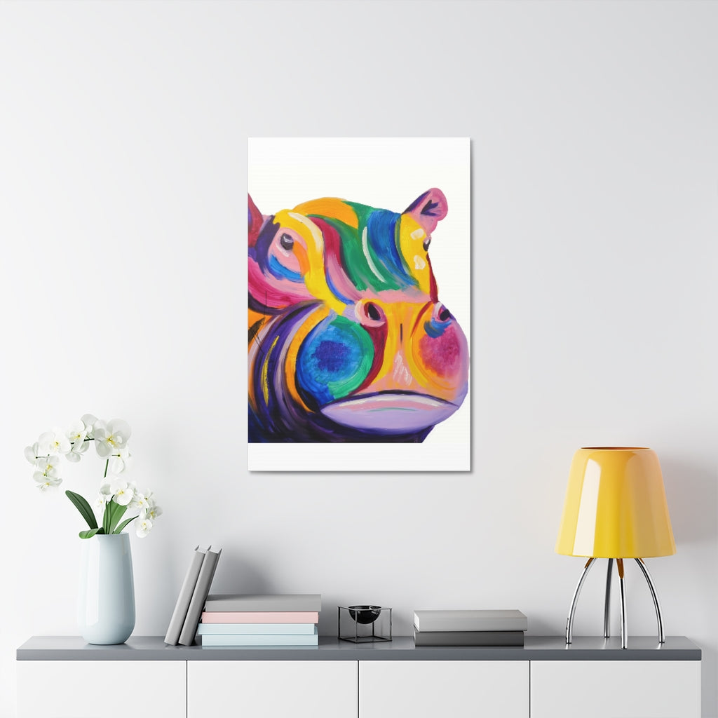 Pop Hippo on Satin Canvas, Stretched